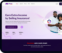 Bloom platform — desktop dashboard showing insurance selling interface