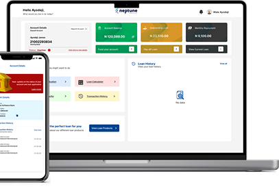Digital Lending App — laptop and mobile mockup showing the lending platform dashboard